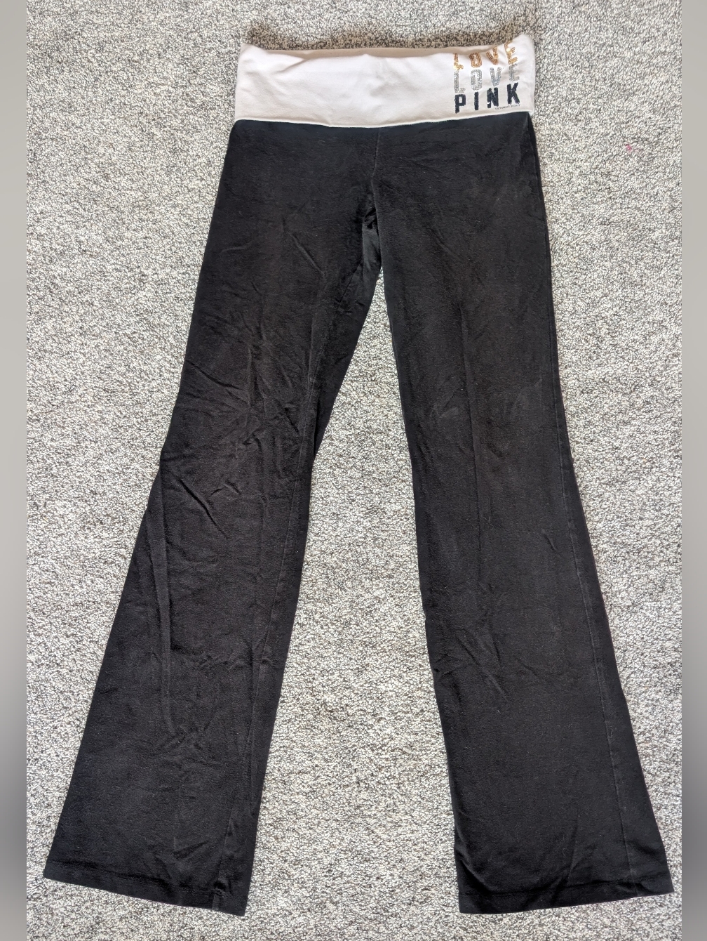 Vtg Y2k Victorias Secret White Black Fold Over Yoga Pants Sequins Size S Flared